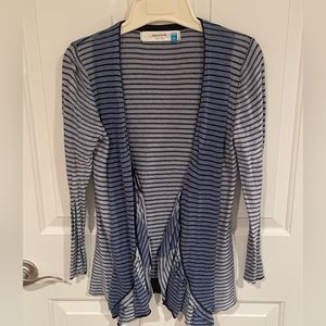 Sparrow (Anthro) Striped Open Ruffle Linen Cardigan Sz S BA3